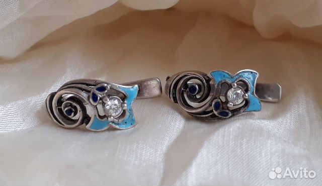 Серьги серебро,эмаль, фианит. Эпоха СССР