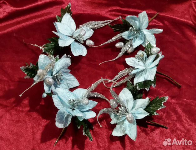 Новогоднее украшение, декор, голубые цветы