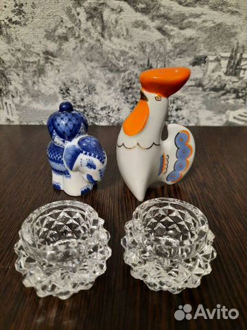 Солонка или перечница слон, петух, хрусталь