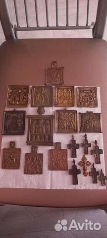 Стариные медные Иконы 12 штук и 7 крестиков