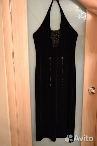 Платье чёрное бархат ручная работа бисер 46-48 Платье чёрное бархат ручная работа бисер 46-48