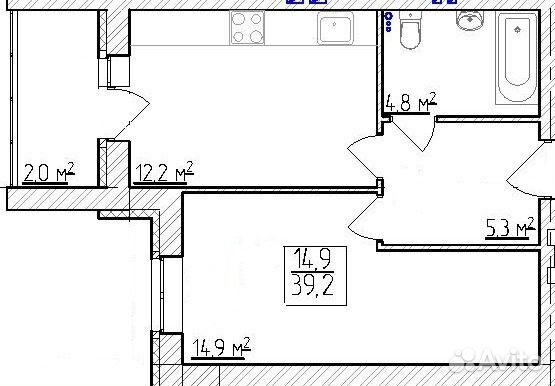 1-к квартира, 41.2 м², 1/3 эт.