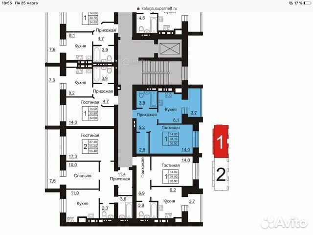 1-к квартира, 36 м², 2/9 эт.