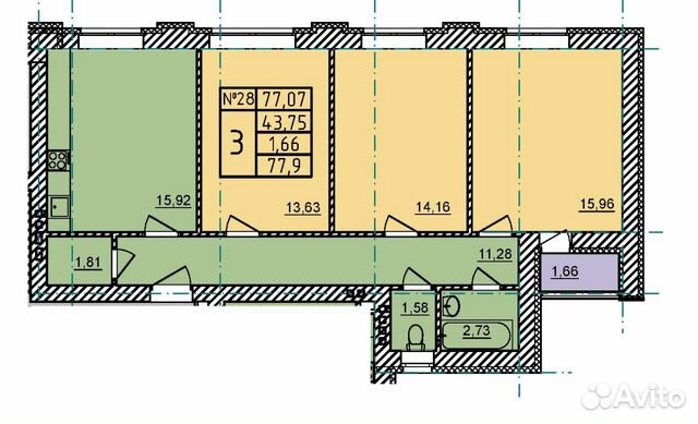 3-к квартира, 78.7 м², 8/9 эт.