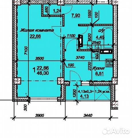 1-к квартира, 46 м², 9/11 эт.