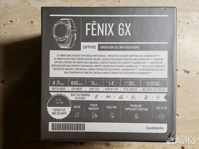 Часы Garmin Fenix 6x Sapphire Carbon 2г офиц.гаран