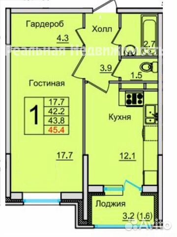 1-к квартира, 41.7 м², 3/4 эт.