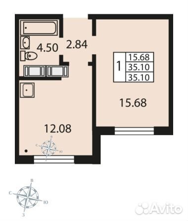 1-к квартира, 35.7 м², 14/24 эт.