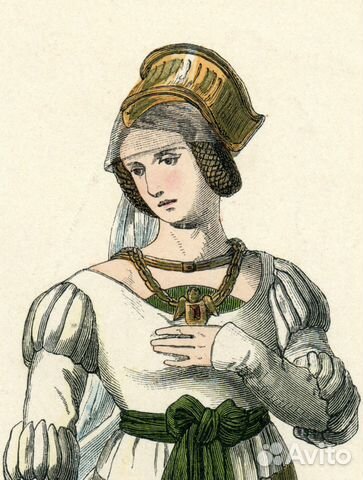 Старинная гравюра 1880 г. дама костюм антиквариат