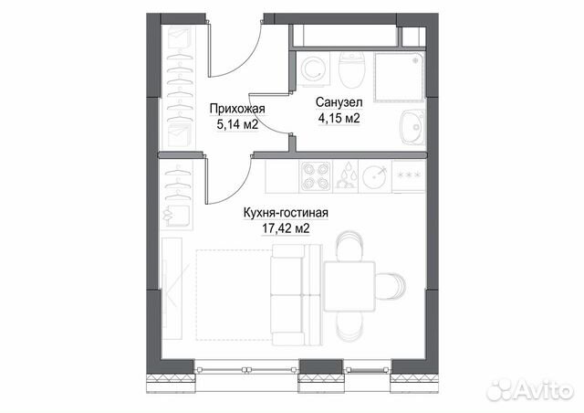 1-к квартира, 27.4 м², 35/39 эт. 1-к квартира, 27.4 м², 35/39 эт.