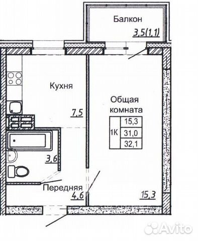 1-к квартира, 32.1 м², 9/10 эт. 1-к квартира, 32.1 м², 9/10 эт.