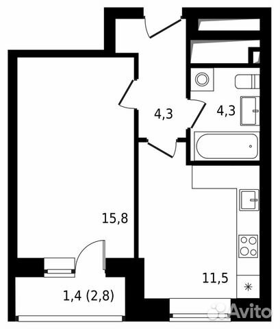 1-к квартира, 37.3 м², 10/14 эт. 1-к квартира, 37.3 м², 10/14 эт.