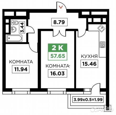 2-к квартира, 58 м², 5/25 эт.