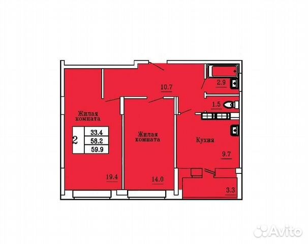 2-к квартира, 60 м², 15/16 эт. 2-к квартира, 60 м², 15/16 эт.