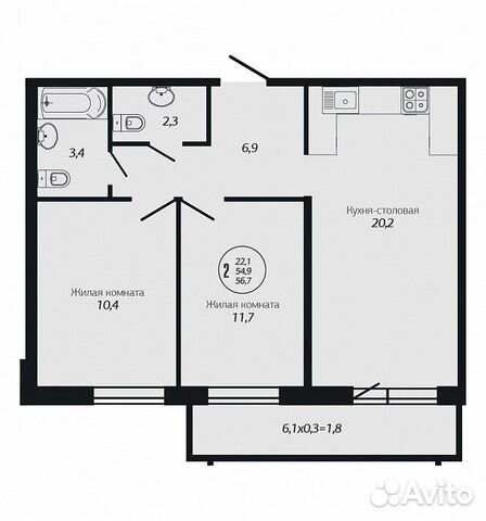 2-к квартира, 56.7 м², 17/19 эт.