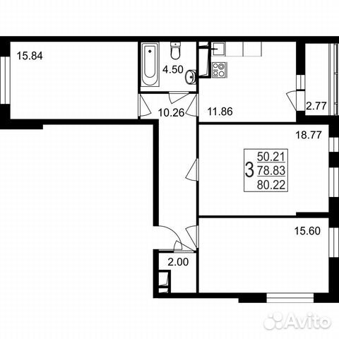 3-к квартира, 80.2 м², 4/8 эт.