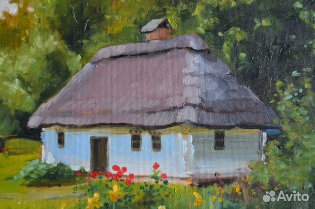 Пейзаж с домиком, холст масло