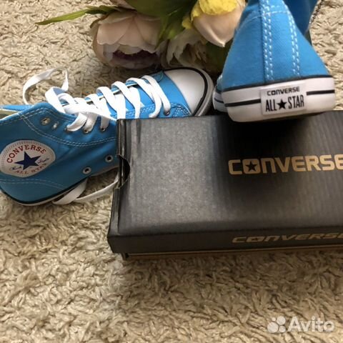 Кеды новые голубые converse высокие 35 размер Кеды новые голубые converse высокие 35 размер