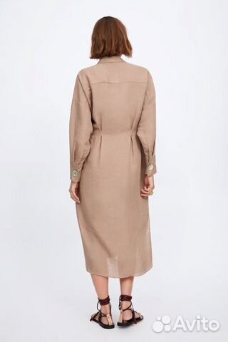 Новое льняное платье zara рубашечного кроя с завяз Новое льняное платье zara рубашечного кроя с завяз