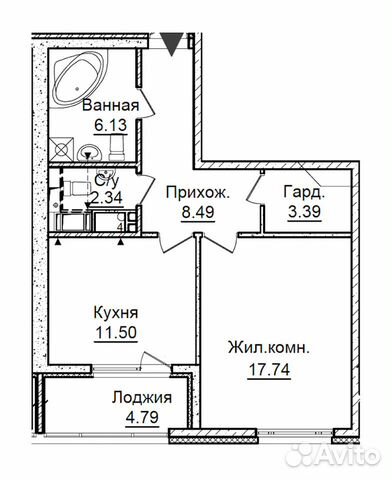 1-к квартира, 52 м², 4/7 эт.