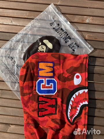 Bape Color Camo Shark Full Zip Hoodie Red