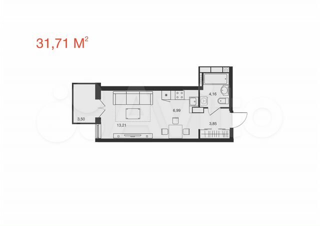 Квартира-студия, 31,7 м², 8/25 эт.