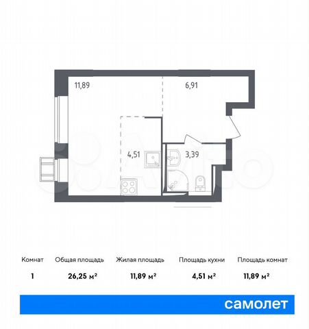 Квартира-студия, 26,3 м², 14/17 эт.