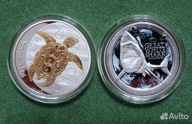Монеты Белая акула Черепаха Синий хирург Серебро
