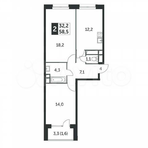 2-к. квартира, 58,4 м², 7/12 эт.