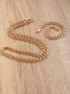 Цепь и браслет позолоченные замок коробочка