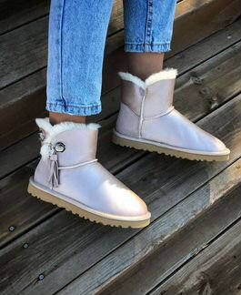 Угги кожа пудра черные замша мини натуральные