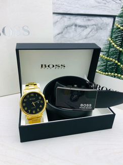 Деловой мужской набор Boss часы + ремень новый