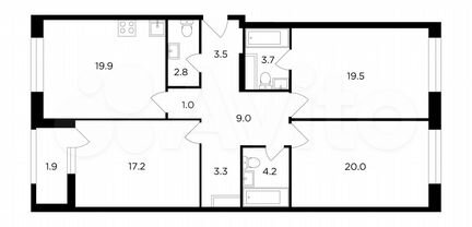 3-к квартира, 106.3 м², 15/20 эт.