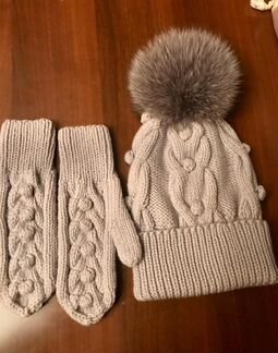 Комплект шапка и варежки, Hand made