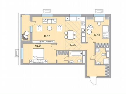 3-к квартира, 79 м², 17/24 эт.
