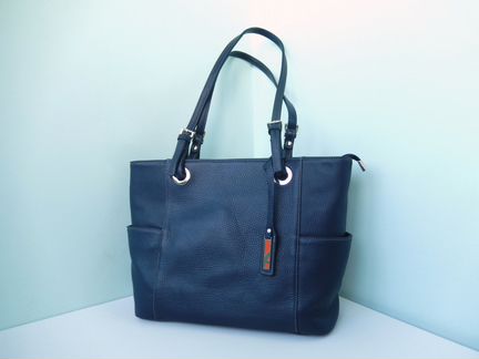 Сумка кожаная новая Afina темно-синяя большая