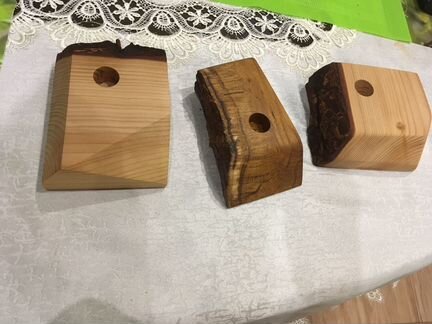 Арт Подсвечник из массива ливанского дерева и шелк