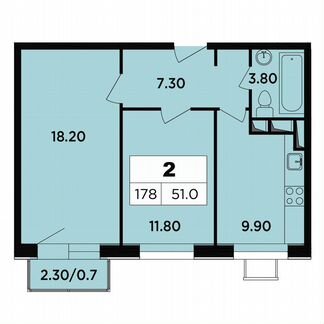 2-к апартаменты, 51 м², 8/18 эт.