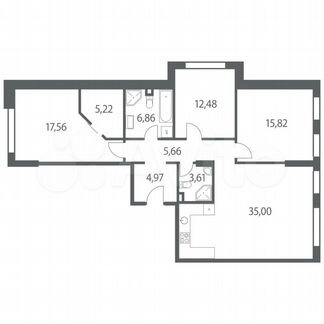 3-к квартира, 107.2 м², 2/35 эт.