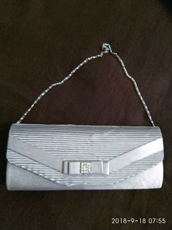 Клатч вечерний серебристый атлас