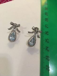 Серьги золото бриллианты аквамарины