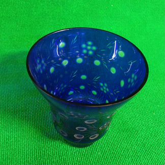 Ваза цветное стекло кобальт резьба