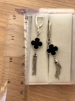 Серебряные Серьги с ониксом Van Cleef Новые