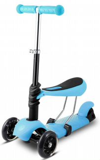 Детский самокат 3-х колесный 3в1 голубой и розовый