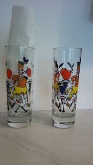 Стеклянные стаканы с рисунком. ручная работа. 2 шт