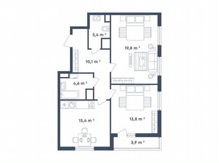 2-к квартира, 69 м², 15/26 эт.