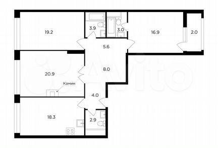 3-к квартира, 104.7 м², 20/20 эт.