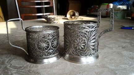 Подстаканник, конфетница. Скань. Филигрань. Мельх