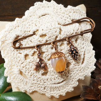 Брошь-булавка Шишки и Желуди медные (агат)