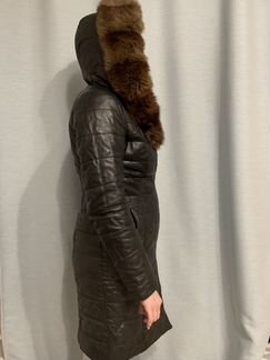 Пуховик натуральная кожа женский 42р
